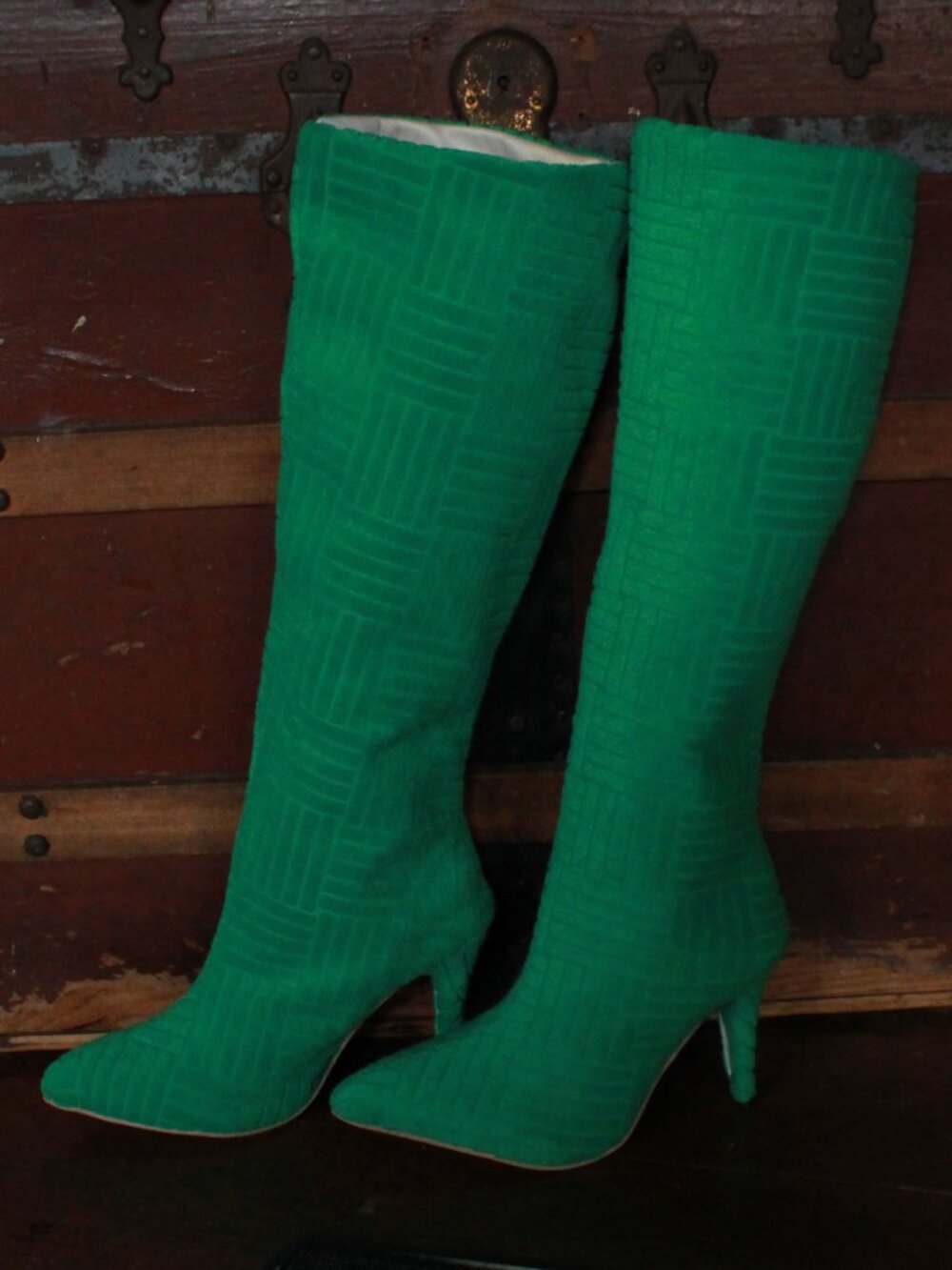 Unknown Brand Terry Cloth Bar Accent Knee High Boots